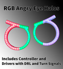 Angry Eye RGB halos - Includes controller with DRL and Turn Signal Inputs